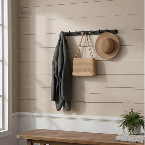 Image of iSTAR Stainless Steel 8 Pin Bathroom Cloth Hooks Hanger Door Bathroom Robe Hooks Rail for Hanging Keys,Clothes,Towel Steel Hook (Black) (Pack of 1)