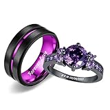RhanY Personalised Couple Rings Set Matching Rings for Couples Stainless Steel Red & Purple Promise Rings for Him Her Round CZ Valentine’s Day Anniversary Engagement Wedding Bands Gift Box (Purple)