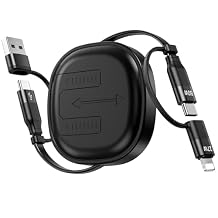 Minlu Multi Charging Cable 2Pack 5 in 1 Retractable Lightning Charger Cable 60W Fast Charging & Data Sync Retractable Charging Cord with IP/Type C/USB A Ports for iPads/IP/Samsung/PS/Tablets