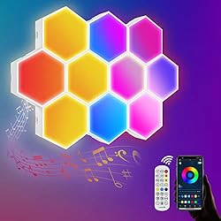 Lamparas De Pared Decorativas LIUWID 10 Piezas Hexagonal LED Pared Luces 16 Millones Colores Luces RGB Gaming Pared Inteligentes Sincronización Música con Control y App Remoto para la Decoración de la Atmósfera del Juego