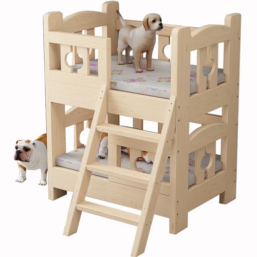 Double Layer Wood Frame Pet Bed with Steps