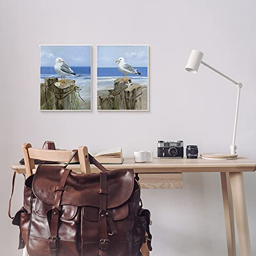 Image of 'Seagulls Beach Shore Wooden Pillars'| 2pc Wall Plaque Art Set