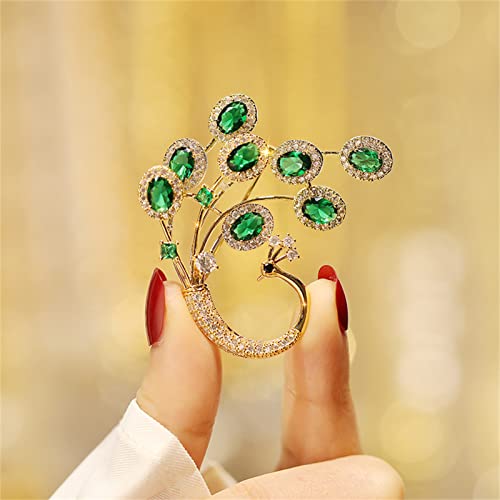 Art Nouveau Gorgeous Emerald Peacock Brooch Pins For Women, Rhinestone Elegant Peacock Breastpin For Wedding/Banquet/Bouquet,Green,One Size #TOP4