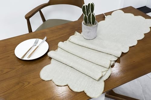 AORISSI 100% Natural Linen Rustic Scalloped Embroidery Table Runner 72 Inches Long, Linen Table Runner 14 x 72 Inch Ideal for Dresser and Dining Tables Decor, 4-6 Sets, Linen(Edges-Gold) by AORISSI - Used condition - Image 6