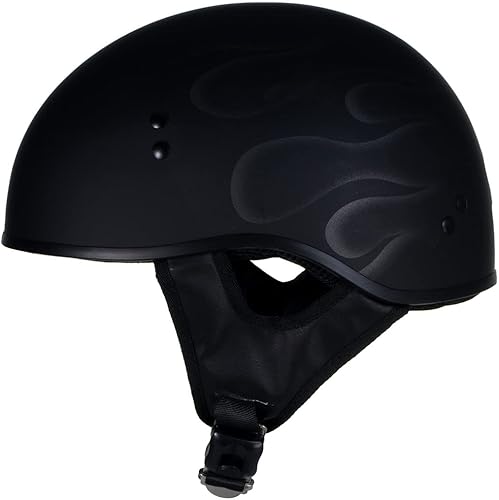 Hot Leathers HLT68 'Tipo 1' llamas negras planas para motocicleta, aprobado por DOT, medio casco para hombres y mujeres motoristas