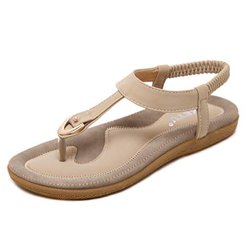 Dear Time Slingback T-Strap Flip Flop Women Ankle Strap Thong Sandals Beige US 7