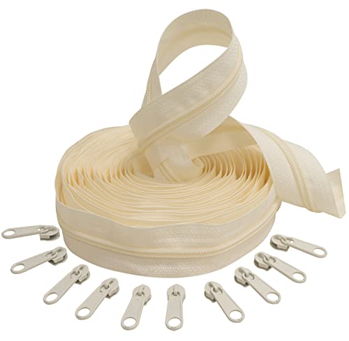 AERZETIX - C62646x5-C62806x10 - Kit de cremallera espiral 5m N°5 color: crudo + 10 cursores N°5 no bloqueable color: crudo - en nylon/metal - merceria costura