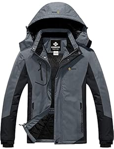 GEMYSE Homme Veste de Ski Imperméable de Montagne Manteau d'hiver Extérieur en Polaire Coupe-Vent avec Capuche(Gris Neutre Noir,XXL)