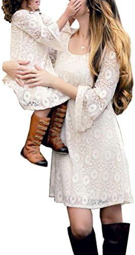 MOMTUESDAYS2 Parent-Child Lace Floral Dress Outfits Sundress (S, Mom)