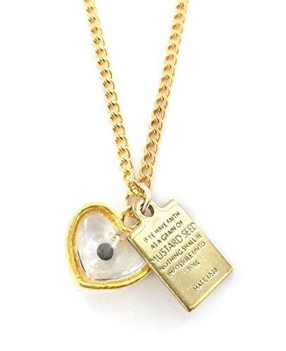 Real Mustard Seed Necklace - Heart with Bible Verse Plate -Great Motivational Gift for Someone Special in Your Life