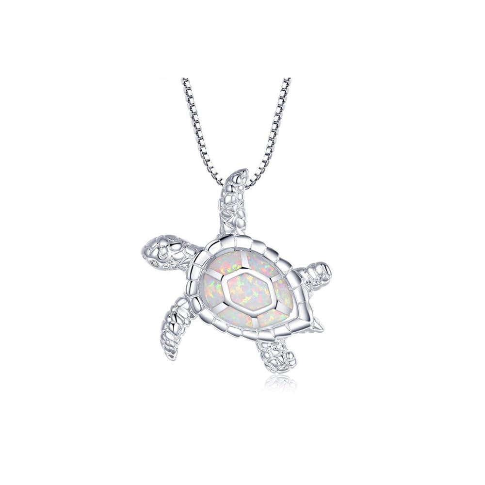 Victoria Jewelry925 Silver Opal Sea Turtle Necklace