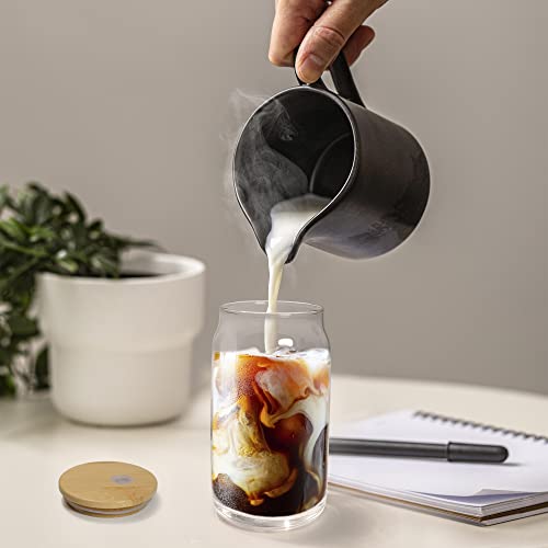 Thuget Can Shape Glasses - Drinking Glasses With Bamboo Lids, Reusable Straws, Cleaning Brush - For Hot & Iced Coffee, Tea, Wine, Cocktail, Beer - Dishwasher, Freezer, Microwave-Safe - 16Oz, Set Of 6 #TOP4