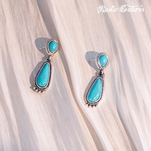 Rustic Couture's Western Turquoise Earrings Boho Vintage Country Statement Jewelry4