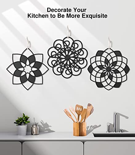 Vivflavor Silicone Trivet Mat Hot Pads Trivet For Hot Dishes,3 Pack Non-Slip Heat Resistant Hot Pot Holders Kitchen Trivet For Countertop Table, Hot Plates Teapot Trivet For Hot Pots And Pans, Black #TOP6