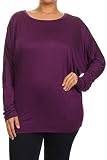 Women's Dolman Sleeves Plus Size Solid Tunic Top. Made in USA (2X, Purple)