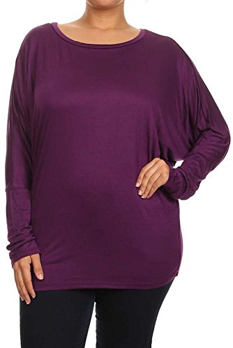 Women's Dolman Sleeves Plus Size Solid Tunic Top. Made In Usa (2X, Purple) #TOP8