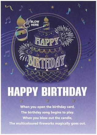 XTF2015 Happy Birthday Cards Fireworks, Lights, Music and Sound Fireworks Cake 3D Pop Up Birthday Cards Gift with Envelope and Note Tag for Women, Men, Kids, Wife, Mom, Husband — view 8