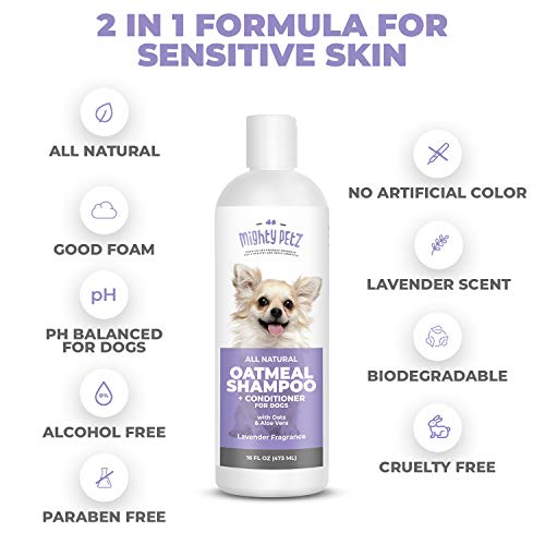 Mighty Petz 2-In-1 Oatmeal Dog Shampoo And Conditioner – Dog Shampoo Sensitive Skin For Dog's Itchy Dry Skin With Soothing Aloe Vera + Baking Soda + Ph Balanced. Get Smelly Dogs Coat Fresh, 16 Oz #TOP2