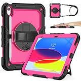 SIBEITU Case for iPad 11th(A16) 2025 & 10th Generation 10.9 inch 2022 with Screen Protector, 3 Layer Shockproof Rugged Protective Case for iPad 11-inch/10th Gen Cover w/Stand & Shoulder Strap, Rose