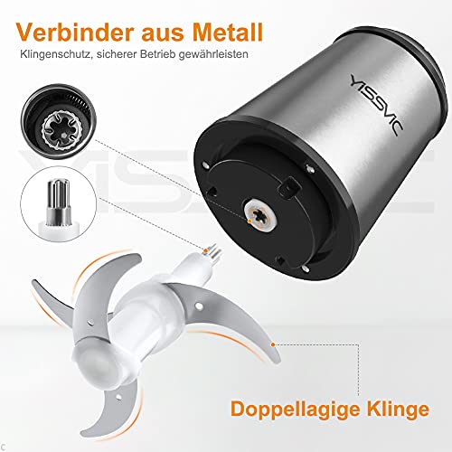 Foto von YISSVIC Zerkleinerer Universalzerkleinerer 1.5L 300W Elektrisch Multi-Zerkleinerer mit 2 Geschwindigkeitsstufen 4 Edelstahlmesser