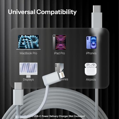 Image of 2-in-1 Type C to Lightning & Type C Fast Charging Cable [MFi Certified] Compatible with iPhone 17 /16 /15 /14 /13 /12 /11 Pro Max Mini, iPad, Samsung Galaxy, Google Pixel by HOMEMO