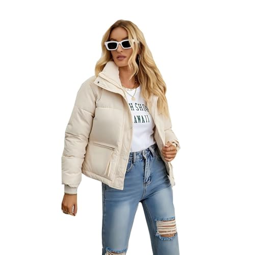 Women's Cropped Puffer Jacket Stand Collar Winter Warm Puffy Quilted Jackets Coats
