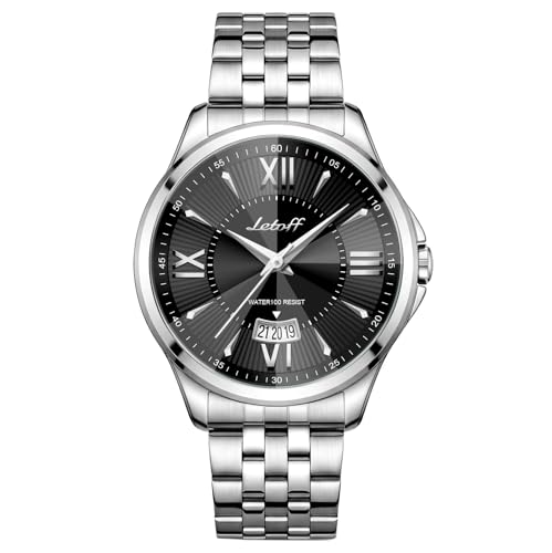 Image of Letoff Men's Analog Watch,Tool-Free Adjustable Clasp, Water Resistant 100ft, Roman Numeral Dial, Stainless Steel Case & Strap, Perfect for Business & Casual Wear