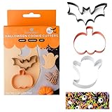 Sweets Indeed Halloween Cookie Cutters with Sprinkle Mix & Candy Eyeballs – 2 oz Sprinkles + 3 Food-Safe Cookie Cutters (Pumpkin, Ghost, Bat) | Halloween Baking & Decorating Kit