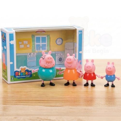 Image of Peppa Pig Family Toys Set of 4 - George, Mummy Pig, Daddy Pig & Grandparents | Movable Cartoon Figures Dollhouse & Car Play Set | Kids Toy for Boys & Girls 2+ Years | Birthday Return Gift