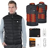 Rex Rabbit Beheizbare Weste, Beheizte Weste Herren mit 10000mAh Akku, Heizweste mit 6 Heizzonen, 3 einstellbare Wärmestufe, Beheizte Jacke mit Powerbank für Outdoor Wandern Motorrad Camping