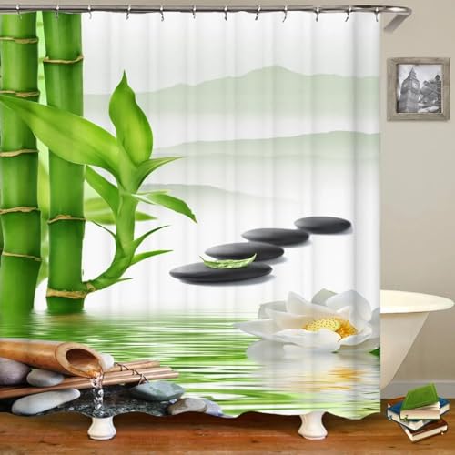 Rideau de douche chic imprimé 3D bambou vert pour salle de bain élégante