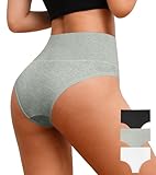 ASIMOON High Waisted Bikini Underwear for Women Tummy Control Cotton Panties Ladies Breathable Sexy Cheeky Panty 3 Pack