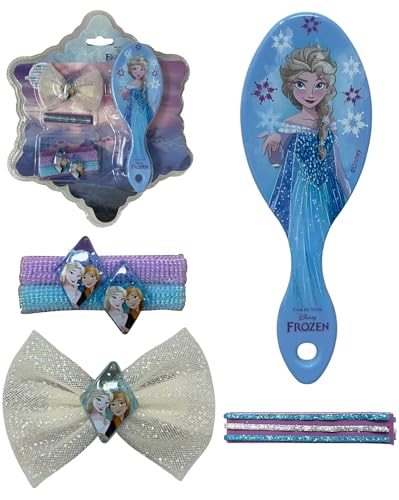 Accessori per capelli Frozen Disney per bambine confezione a forma di fiocco di neve completa di 7 pezzi spazzola forcine elastici fermaglio