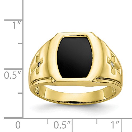 Jewels By Lux 10K Yellow Gold Onyx & .01Ct Diamond Mens Cross Ring #TOP2
