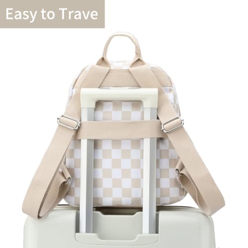 Image of Tanweibago Mini Nylon Women Backpacks,11L Small Ladies backpacks Casual Lightweight Women Shopping Travel Daypack (Checkered Beige)