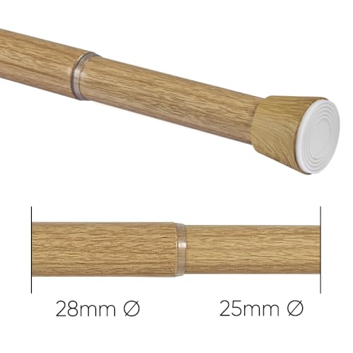 Miniatura 5 de Barra De Cortina Sin Taladrar Telescópica, Metálica Y Extensible De 28 Mm De Diámetro, Instalación A Presión, Resistente, Ideal Para Cortinas, Armarios Y Baños Storesdeco Color Madera 50-80 Cm