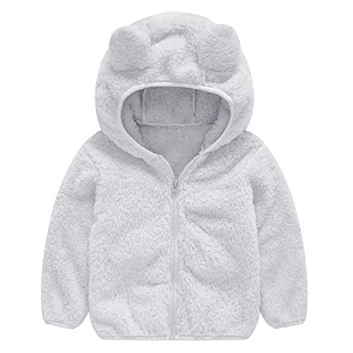 Toddler Girls Boys Fleece Hoody Jacket Zip Up Teddy Coat Warm Winter Outwear Light Grey 6-7 Years