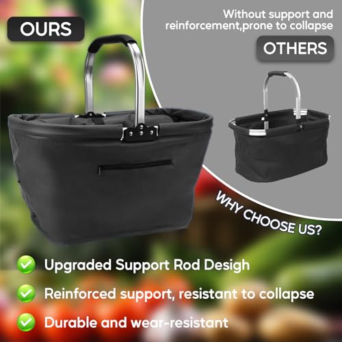 Miniatura 6 de Gaeshow Cesta De La Compra Plegable De 35 L, Cesta De Picnic Con Asas Acolchadas, Cesta De Transporte Con Marco De Aluminio, Resistente Bolsa De La Compra Para Compras, Pícnics, Almacenamiento, Color