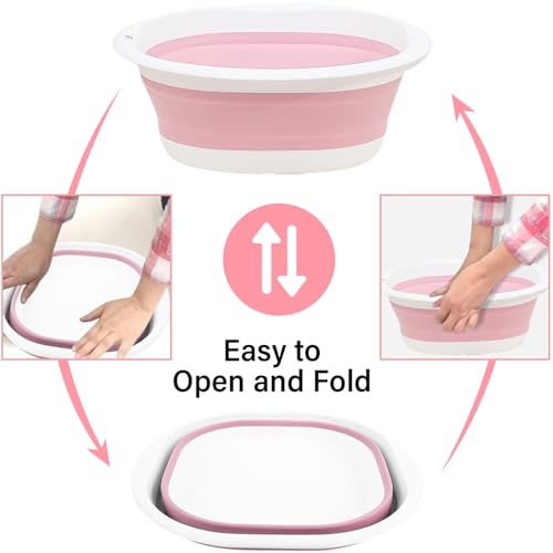 STAYOUNG 3-Pack Foldable Wash Basin Set - Multipurpose Collapsible Wash Basin, Portable and Space Saving, for washing and kitchen,toy storage bin Dog Bathtub(Pink)