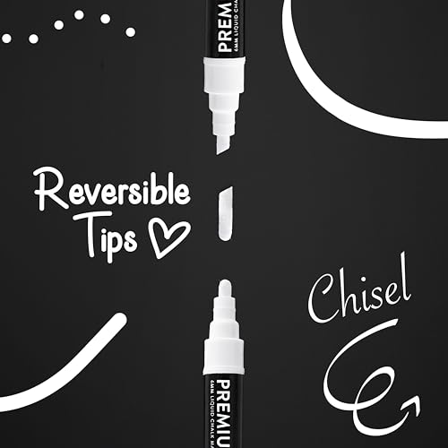 SAVVY & SORTED Erasable White Chalk Markers, 2PK 3mm Liquid Fine Tip Pens Chalkboard Bistro Marker for Glass Window Board