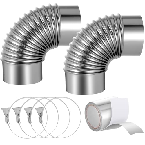 VEVOR 2 Pack Dryer Vent Elbow, 90 Degree Hose Connector Kit for 4 Inch Duct, Stainless Steel Vent Elbows with 4 Clamps and Aluminum Foil Tape, for HVAC Ducts, Pipes, and Ductworks at Tight Space