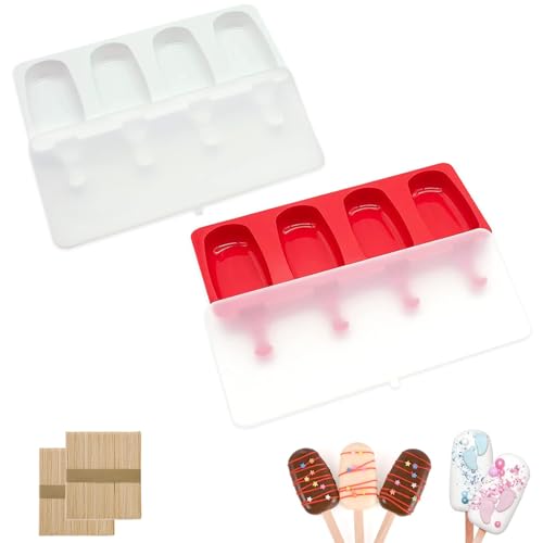 KunpengZen Lot de 2 Moules à Glace en Silicone - Popsicle Mold Réutilisable 4 Cavités, pour Crème Glacée Maison, Yaourt & Magnum Cake (100 Bâtonnets Bois Inclus)