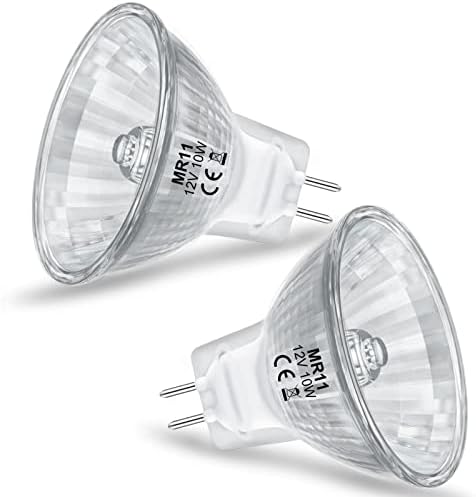 MR11 Light Bulbs, 12V 10W Halogen Light Bulbs 2 Pin, FTD Spotlight Bulb, GU4 Bi-Pin Base, Dimmable, 2700K Warm White, 2 Prong Light Bulb for Landscape, Accent, Track Lights, Fiber Optics, 2Pcs