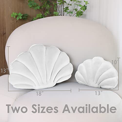 Jugbey Shell Throw Pillows, White Velvet Seashell Shaped Aesthetic Accent Pillows, Firm Stuffed Cute Decorative Cushion For Bed Couch Bedroom Home Office Beachy Decor 13 X 10 In #TOP2