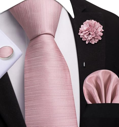 Image of Dubulle Mens Tie and Lapel Pin Paisley Striped Floral Necktie for Men Pocket Square Cufflinks 4PCS Set Wedding Party