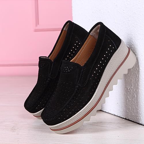 Image of YING LAN Women Slip On Loafers Comfort Suede Moccasins Wide Low Top Shoes