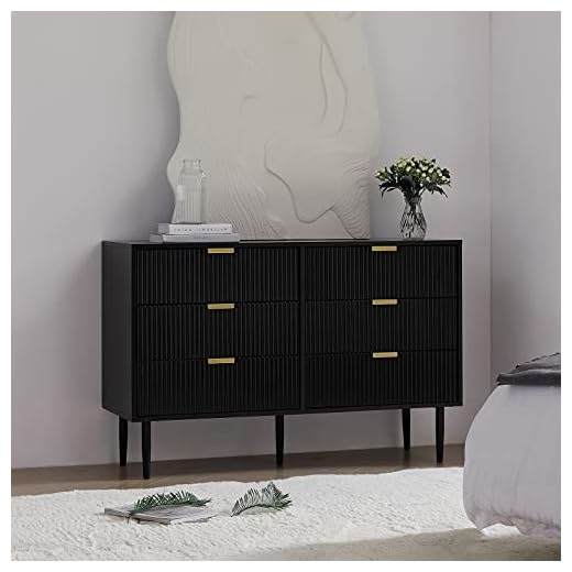 Okvnbjk Black Dresser for Bedroom, Modern 6 Drawer Dresser with Metal Handles, Small Wood Dresser Chest, Wide Storage Closet Dresser for Kids Bedroom, Living Room, Entryway and Hallway