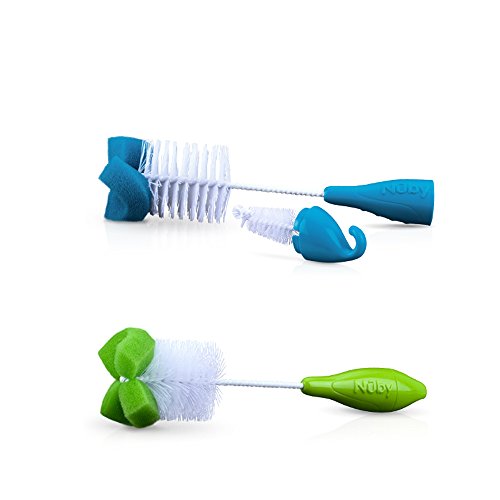 Nuby 2-Pack Bottle And Nipple Brush With Sponge Tip, Colors May Vary #TOP1