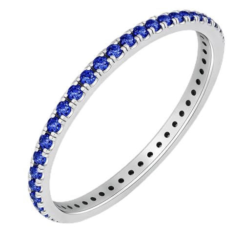GOURIK White Gold Plated Stackable Lab Created Sapphire Ring for Women - Thin Band for Stacking - Lab Grown Sapphire Light Weight Wedding Eternity Band Size 5