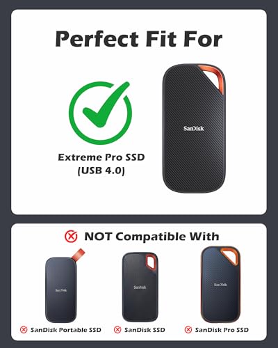 ProCase Zewnętrzny futerał ochronny na dysk twardy do SanDisk Extreme Pro z USB4 (2 to/4 to), twarda torba ochronna, odporna na wstrząsy zewnętrzny dysk twardy SSD, czarny